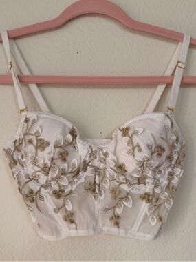 White Embroidered Corset Top Bustier Coquette Bridal Cottagecore Lace Fairy
